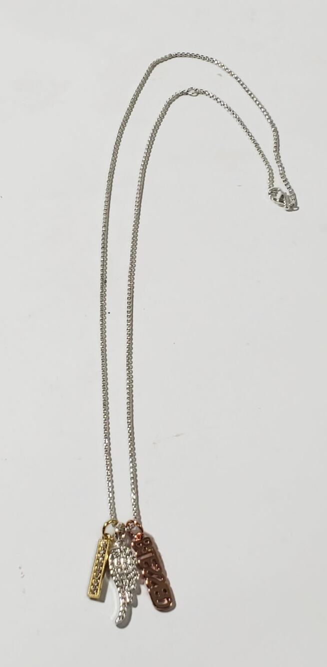 LA CN Blessed Pave Rhinestone Silver Gold Tone Multi Pendant Necklace